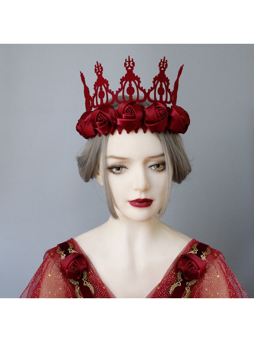 Gothic Retro Fashion Christmas Queen Crown Thanksgiving Red Rose Birthday Party Headband