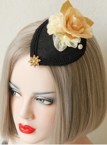 Fashion Retro Snowflake Pearl Yellow Flower Exaggerated Performance Female Top Hat Hairpin