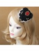 Fashion Personality Gothic Bride Retro Black Lace Rose Flower Ruby Top Hat Hairpin