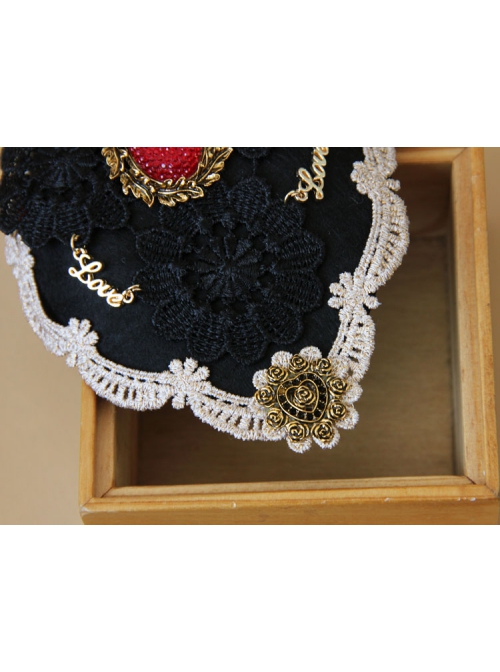 Fashion Personality Gothic Bride Retro Black Lace Rose Flower Ruby Top Hat Hairpin