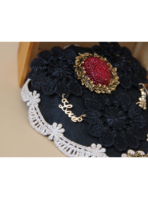 Fashion Personality Gothic Bride Retro Black Lace Rose Flower Ruby Top Hat Hairpin