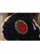 Fashion Personality Gothic Bride Retro Black Lace Rose Flower Ruby Top Hat Hairpin