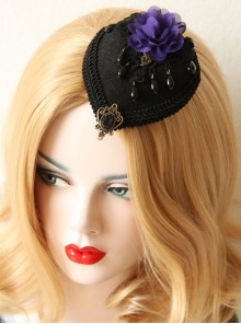 Gothic Palace Fashion Purple Flowers Black Lace Felt Retro Personality Little Top Hat Hairpin