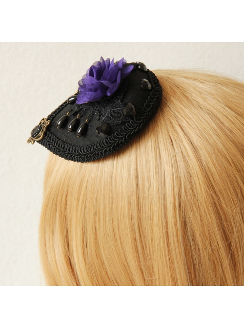 Gothic Palace Fashion Purple Flowers Black Lace Felt Retro Personality Little Top Hat Hairpin