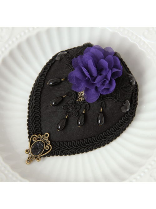 Gothic Palace Fashion Purple Flowers Black Lace Felt Retro Personality Little Top Hat Hairpin