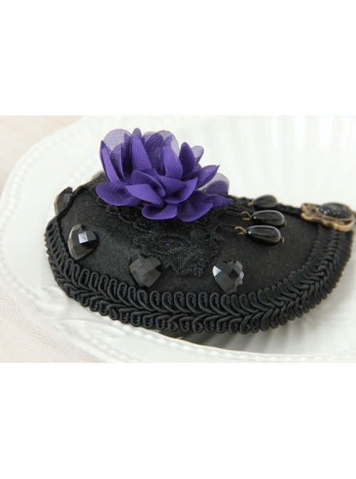 Gothic Palace Fashion Purple Flowers Black Lace Felt Retro Personality Little Top Hat Hairpin
