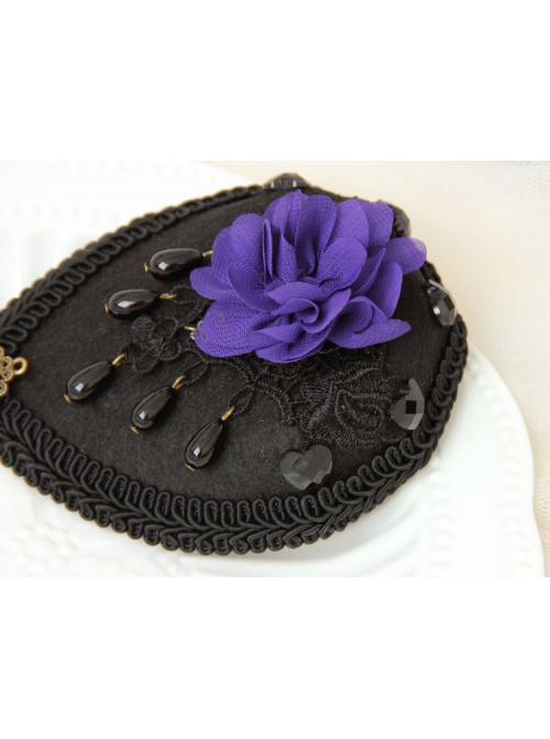 Gothic Palace Fashion Purple Flowers Black Lace Felt Retro Personality Little Top Hat Hairpin