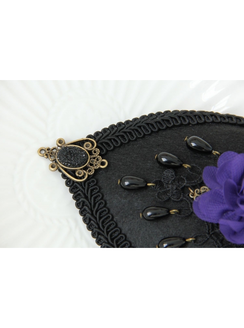 Gothic Palace Fashion Purple Flowers Black Lace Felt Retro Personality Little Top Hat Hairpin