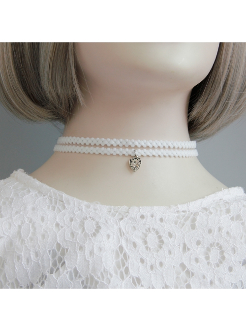 Simple Fashion Baroque Retro Love Heart Diamond White Elastic Short Necklace