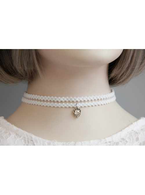 Simple Fashion Baroque Retro Love Heart Diamond White Elastic Short Necklace