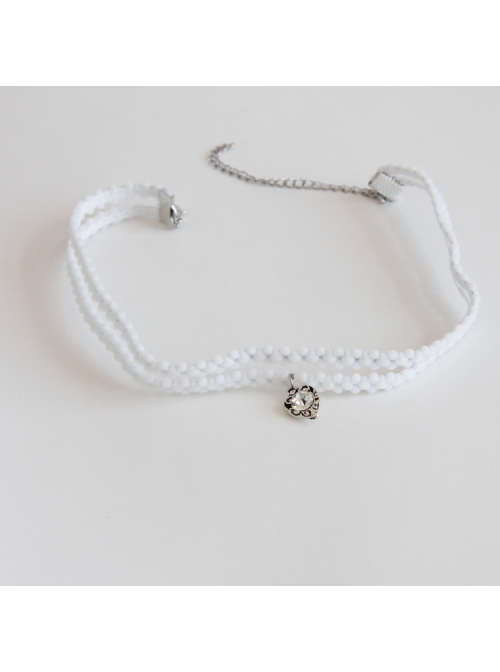 Simple Fashion Baroque Retro Love Heart Diamond White Elastic Short Necklace