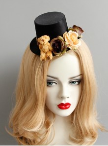 Fashion Personality Cute Lolita Yellow Bear Flower Christmas Show Black Female Top Hat