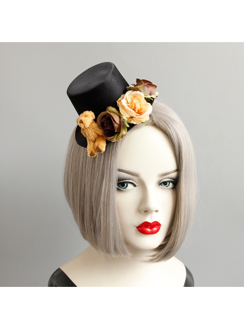 Fashion Personality Cute Lolita Yellow Bear Flower Christmas Show Black Female Top Hat