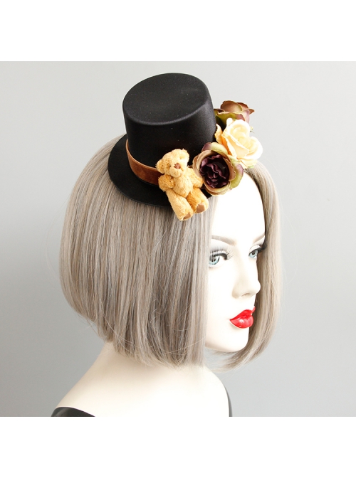 Fashion Personality Cute Lolita Yellow Bear Flower Christmas Show Black Female Top Hat