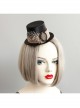 Retro Gothic Fashion Creative Polka Dot Brown Feather Black Felt Cloth Top Hat