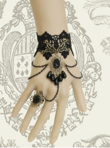 Vintage Black Lace Pearl Flower Fashion Festival Gothic Palace Band Ring Bracelet