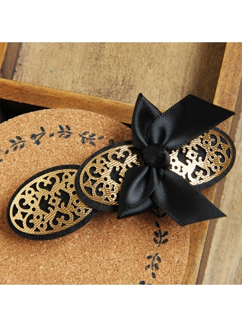 Cute Retro Fashion Simple Lolita Black Bow Lady Golden Hairpin