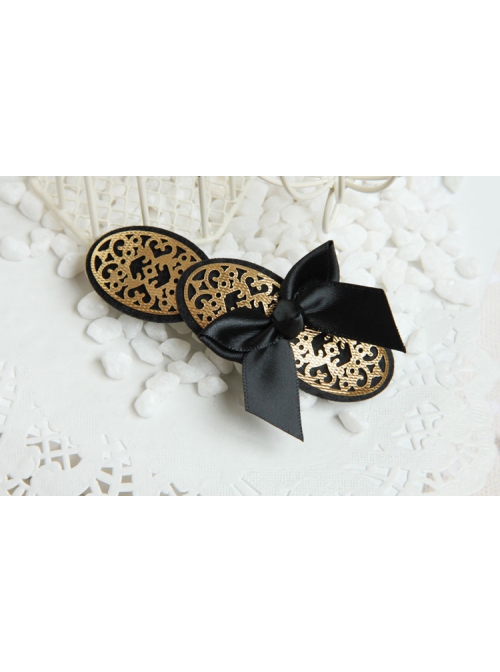 Cute Retro Fashion Simple Lolita Black Bow Lady Golden Hairpin