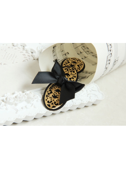 Cute Retro Fashion Simple Lolita Black Bow Lady Golden Hairpin