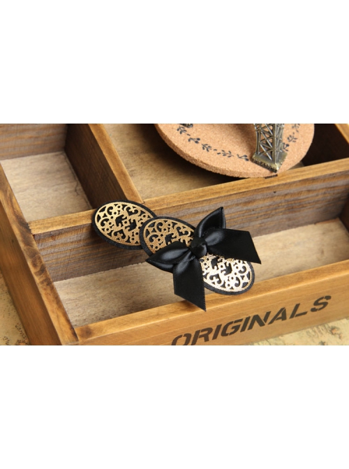 Cute Retro Fashion Simple Lolita Black Bow Lady Golden Hairpin