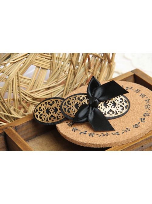 Cute Retro Fashion Simple Lolita Black Bow Lady Golden Hairpin