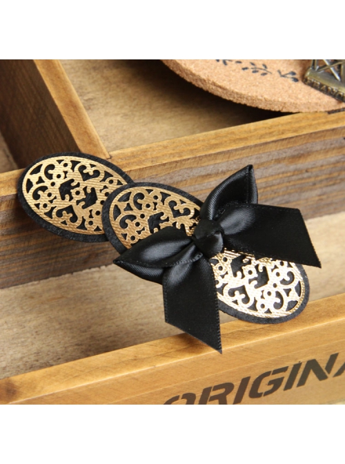 Cute Retro Fashion Simple Lolita Black Bow Lady Golden Hairpin