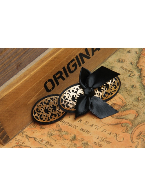 Cute Retro Fashion Simple Lolita Black Bow Lady Golden Hairpin
