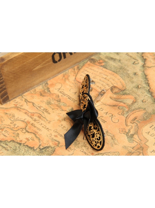 Cute Retro Fashion Simple Lolita Black Bow Lady Golden Hairpin