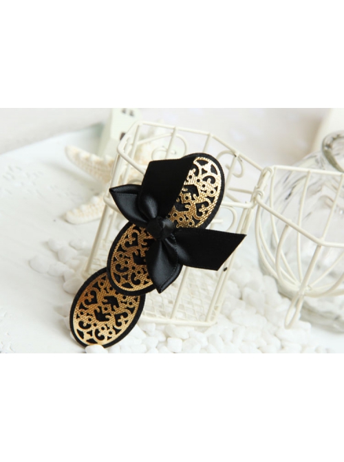 Cute Retro Fashion Simple Lolita Black Bow Lady Golden Hairpin