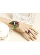 Retro Personality Fashion Female Purple Rose Leaves Hemp Rope Bracelet With Ring One Chain
