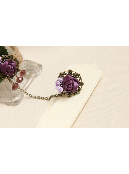 Retro Personality Fashion Female Purple Rose Leaves Hemp Rope Bracelet With Ring One Chain