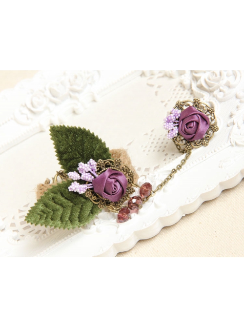 Retro Personality Fashion Female Purple Rose Leaves Hemp Rope Bracelet With Ring One Chain