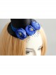 Retro Fashion Personality Party Royal Blue Flowers Black Mesh Top Hat Hairpin