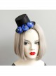 Retro Fashion Personality Party Royal Blue Flowers Black Mesh Top Hat Hairpin