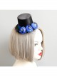 Retro Fashion Personality Party Royal Blue Flowers Black Mesh Top Hat Hairpin