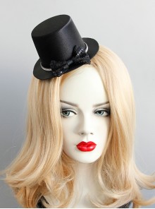 Gothic Fashion Personality Retro Black Prom Sexy Flash Diamond Bow Top Hat Hairpin