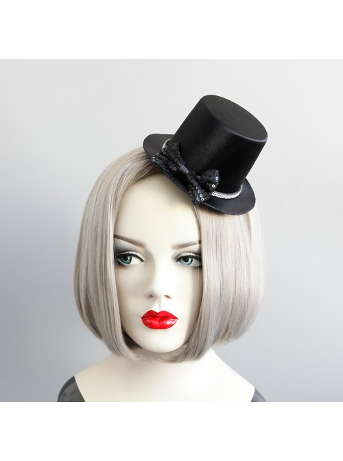 Gothic Fashion Personality Retro Black Prom Sexy Flash Diamond Bow Top Hat Hairpin
