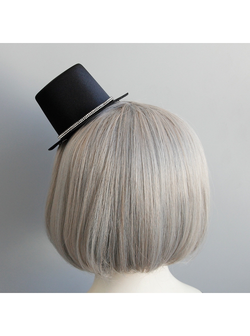 Gothic Fashion Personality Retro Black Prom Sexy Flash Diamond Bow Top Hat Hairpin