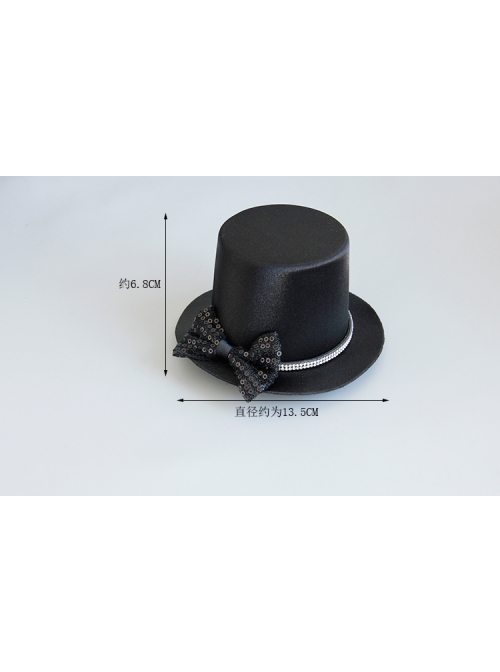Gothic Fashion Personality Retro Black Prom Sexy Flash Diamond Bow Top Hat Hairpin