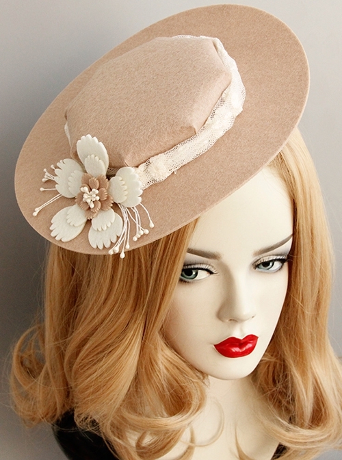 Retro Personality Celebrity Temperament White Lace Flowers Fashion Banquet Pink Top Hat