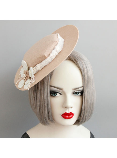 Retro Personality Celebrity Temperament White Lace Flowers Fashion Banquet Pink Top Hat