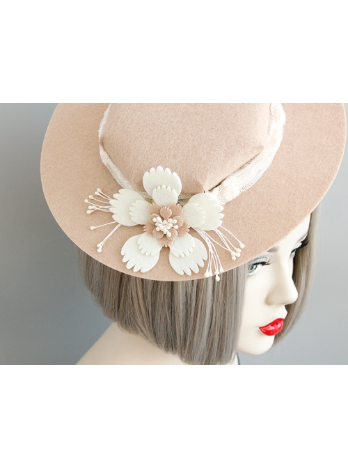 Retro Personality Celebrity Temperament White Lace Flowers Fashion Banquet Pink Top Hat