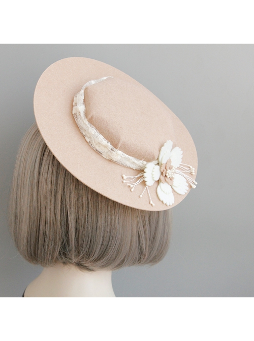 Retro Personality Celebrity Temperament White Lace Flowers Fashion Banquet Pink Top Hat