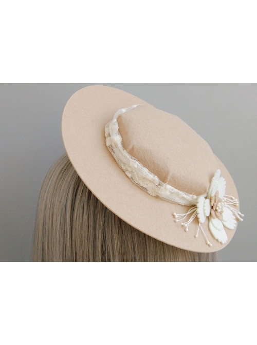 Retro Personality Celebrity Temperament White Lace Flowers Fashion Banquet Pink Top Hat