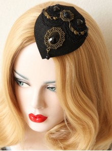Palace Fashion Retro Baroque Love Wings Black Crystal Lace Top Hat Hairpin