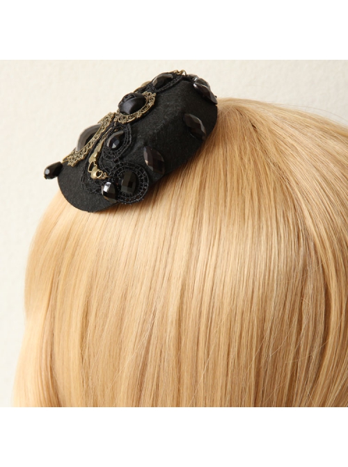 Palace Fashion Retro Baroque Love Wings Black Crystal Lace Top Hat Hairpin