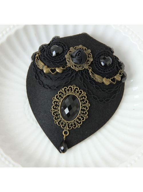 Palace Fashion Retro Baroque Love Wings Black Crystal Lace Top Hat Hairpin