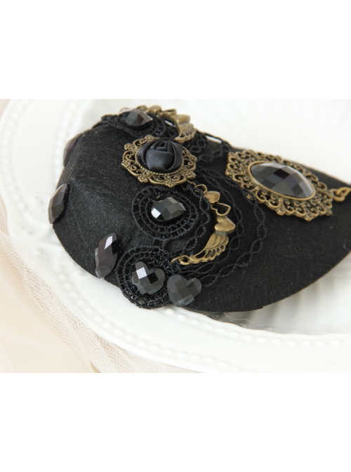 Palace Fashion Retro Baroque Love Wings Black Crystal Lace Top Hat Hairpin