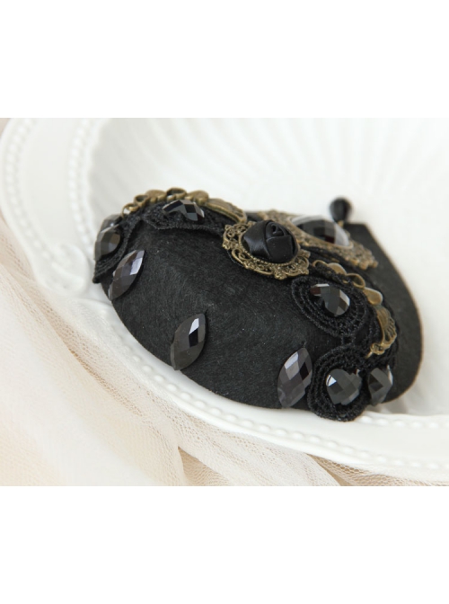 Palace Fashion Retro Baroque Love Wings Black Crystal Lace Top Hat Hairpin