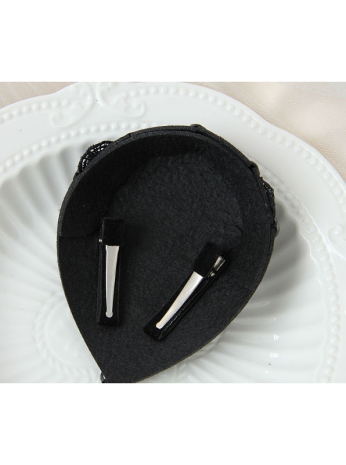 Palace Fashion Retro Baroque Love Wings Black Crystal Lace Top Hat Hairpin